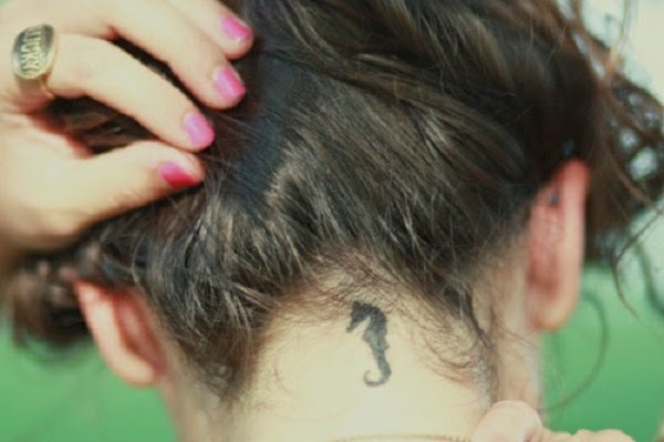Small Tattoos small sea horse tattoo on neck