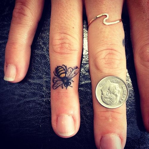 Finger tattoo Honey bee Finger tattoo