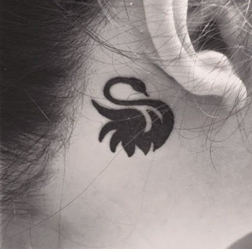 Small Tattoos small back duck swan tattoo behind ear