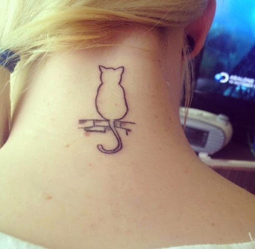 Small Tattoos small cat outline tattoo on neck