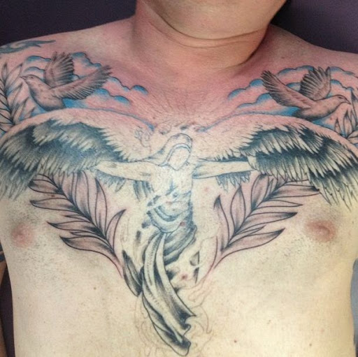 angel with wings Chest Tattoos for men