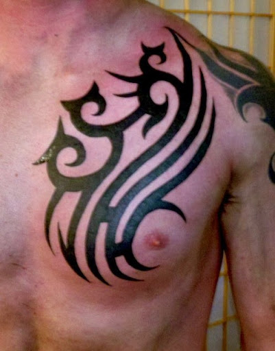 Black Tribal Tattoos on Chest