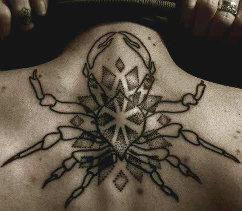 Unique cancer tattoo design on neck