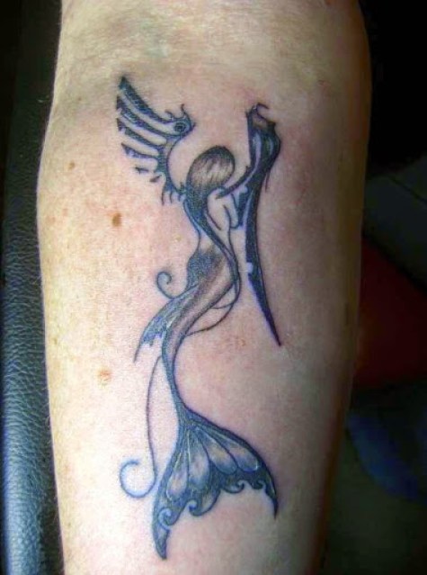 small beautiful Mermaid Tattoos on leg 