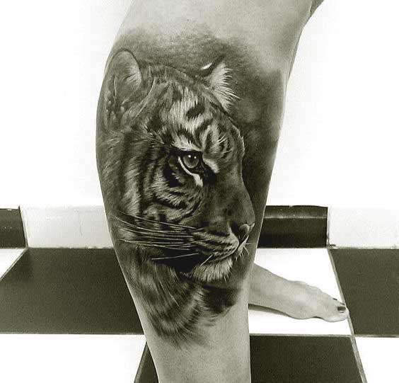 Tiger tattoo designs on leg for girls