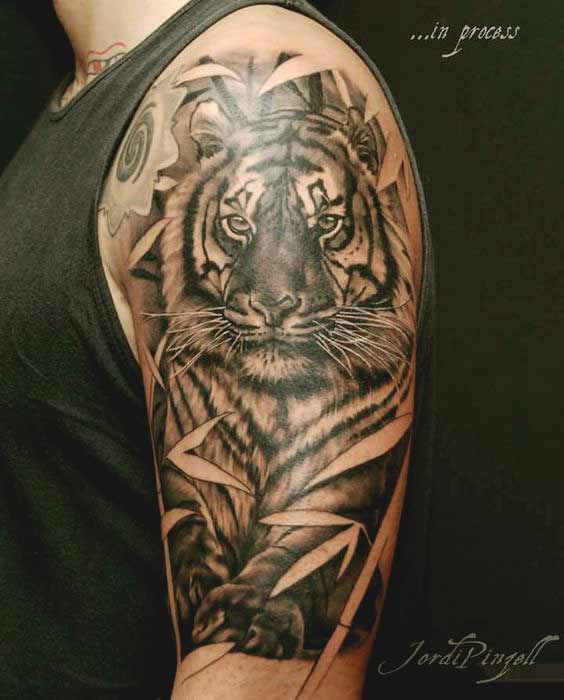 Tiger tattoo designs on full arm ideas for men