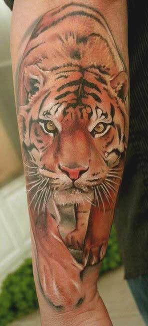 Beautiful tiger face tattoo design on inner forearm ideas for women