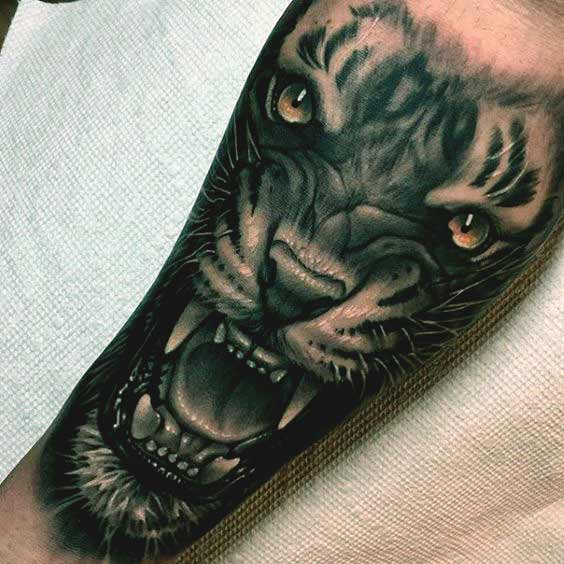 Tiger face tattoos ideas on forearm for men and women