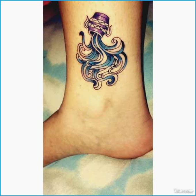 aquarius symbol tattoo on ankle