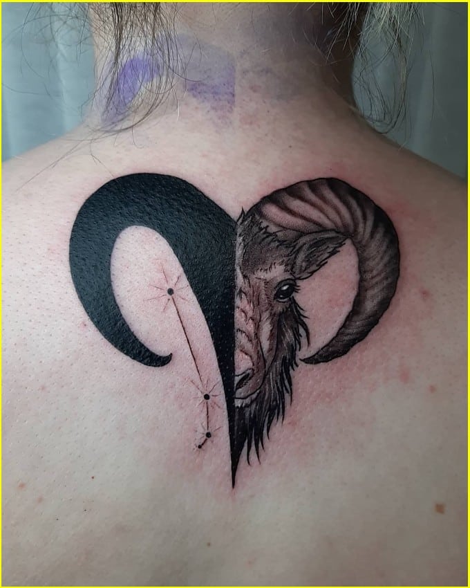 aries symbol and zodiac sign tattoo together