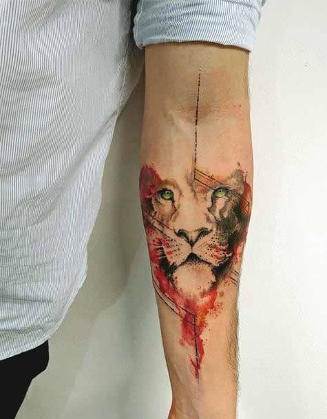 Watercolor lion Inner forearm tattoos