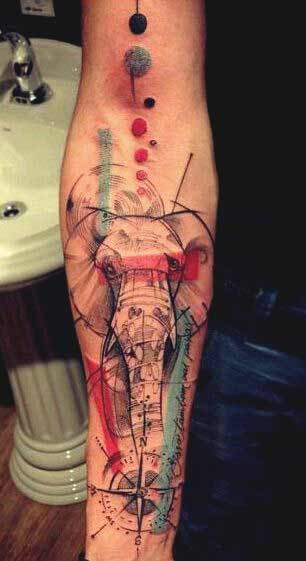Elephant and compass forearm tattoos