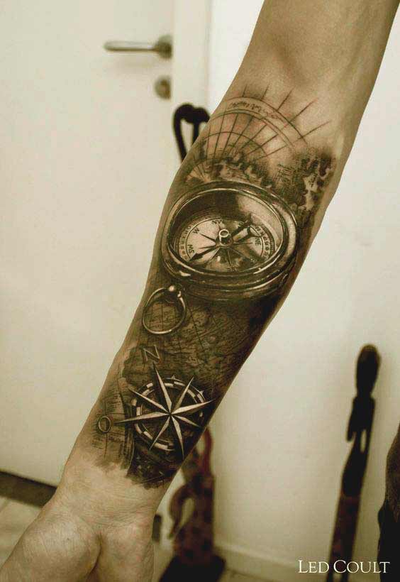 3d compass forearm tattoos