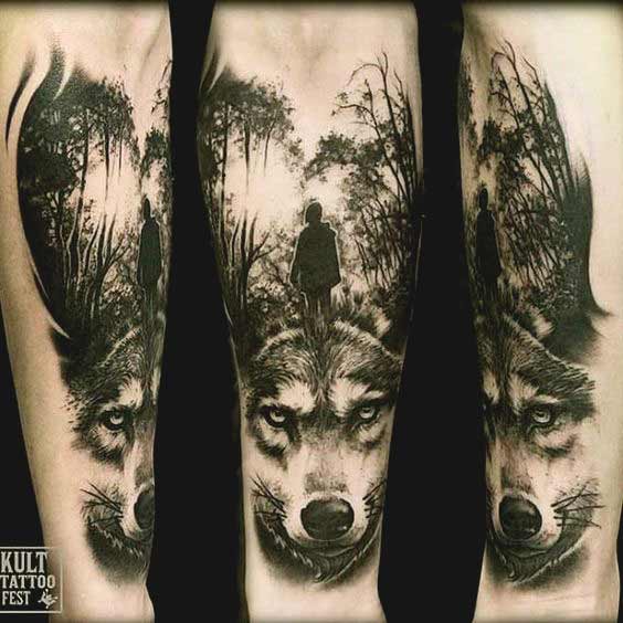 Wolf inner forearm tattoo ideas