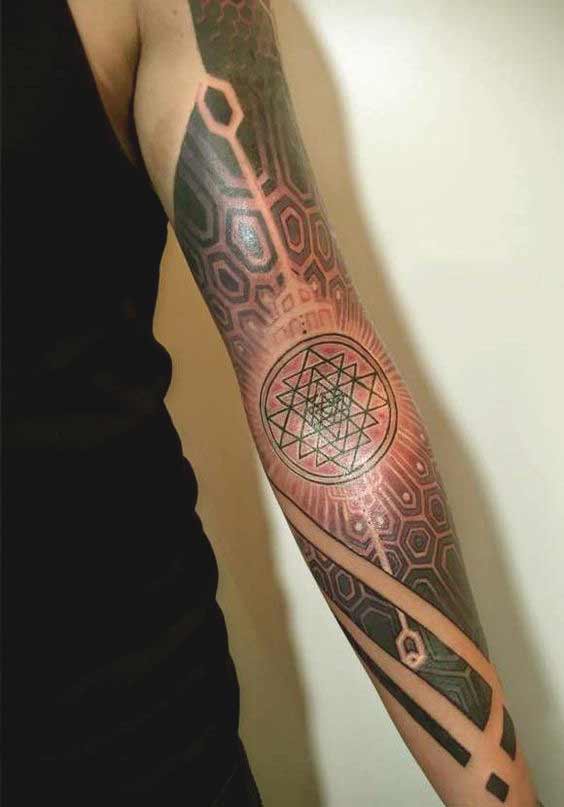 Geometric forearm sleeve tattoos