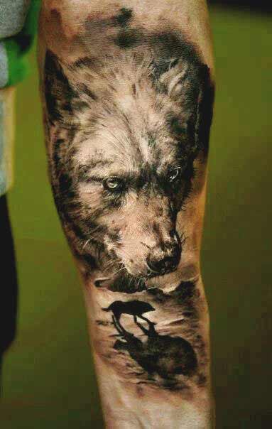 Wolf inner forearm tattoos
