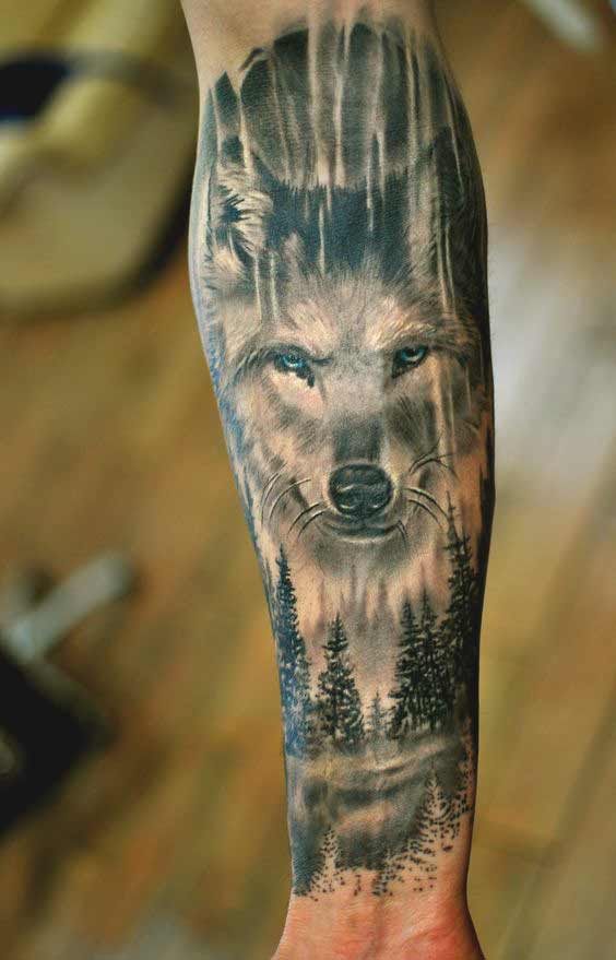 Wolf and tree tattoo designs