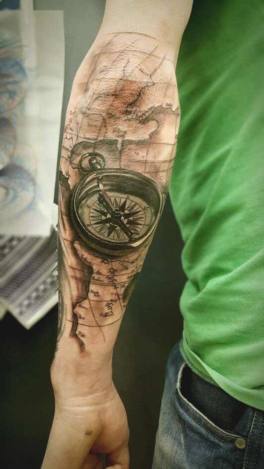 3d realistic compass watch tattoo