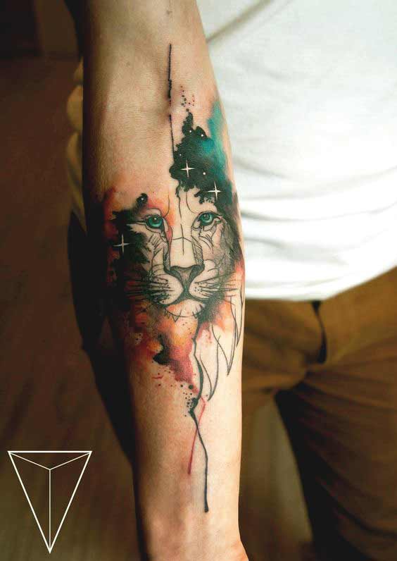 beautiful watercolor lion tattoo designs