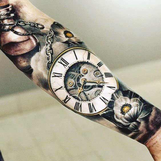 A clock tattoo design for forearm