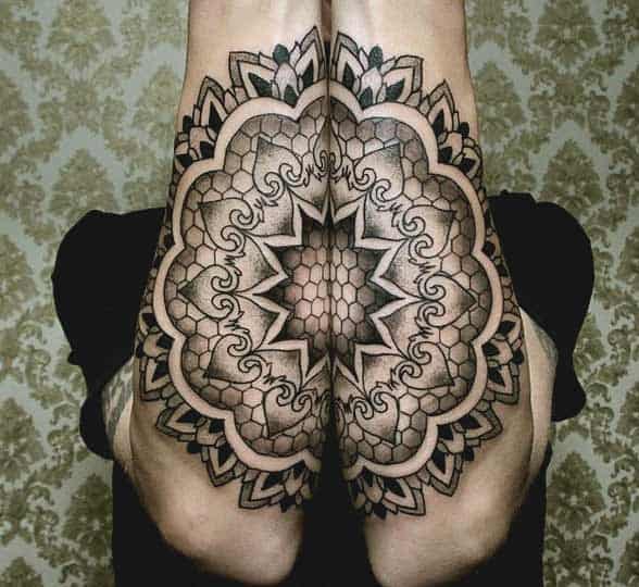 Mandala flower tattoo designs on both forearm
