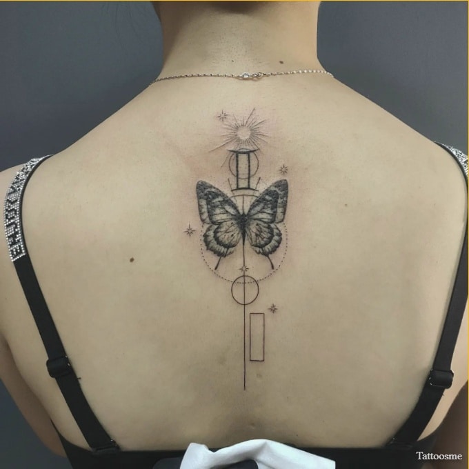 geometric gemini tattoos on back