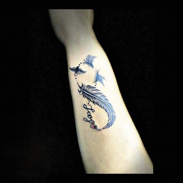 Tattoo uploaded by Katie  Love Life Infinity w Feather  Tattoodo