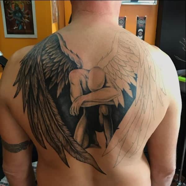 angel wing tattoos on back for guys