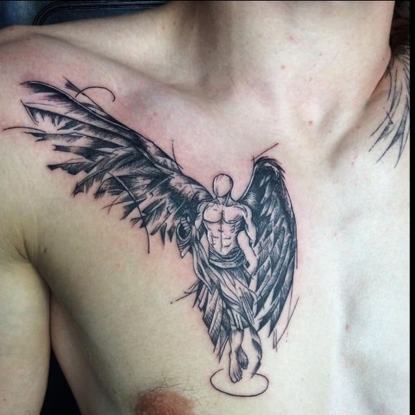 praying angel chest tattoo