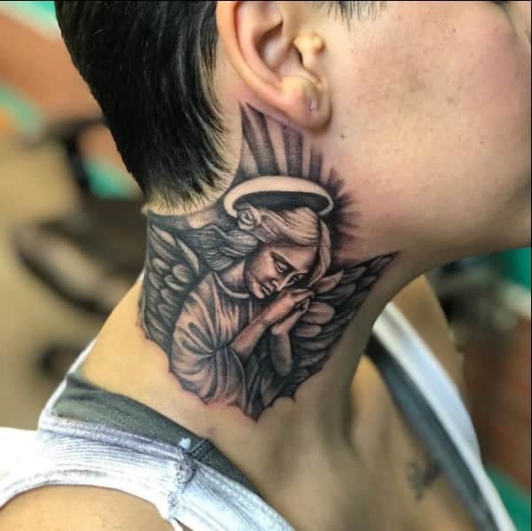 Custom devil skull tattoo blasted on the neck  by George  Instagram