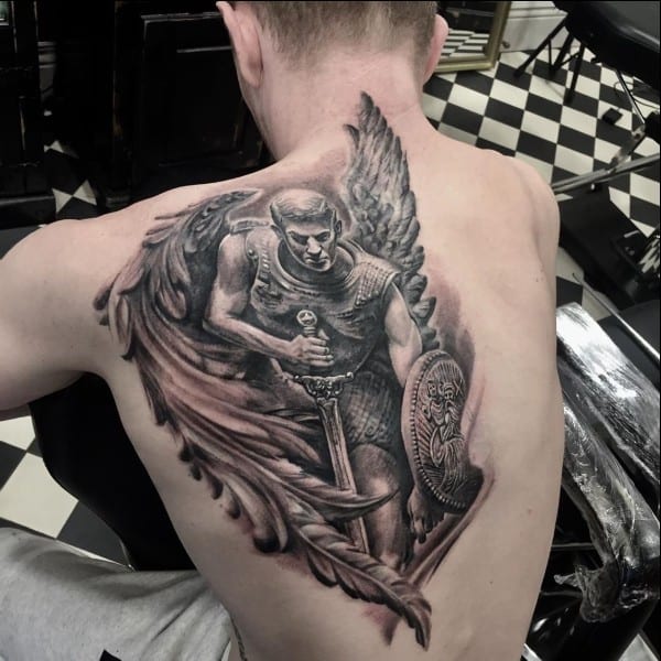 Guardian Angel Warrior Tattoo Designs For Men