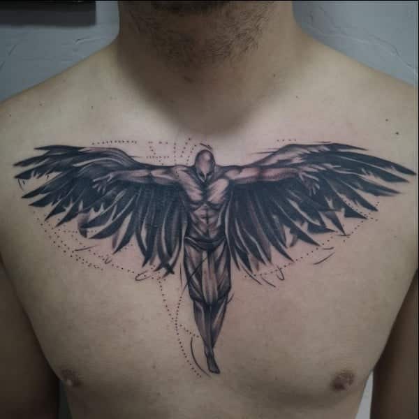 angel wings chest tattoos for men