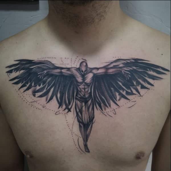 25 Fantastic Angel Chest Tattoo For Man Woman In Black Colourful Ink