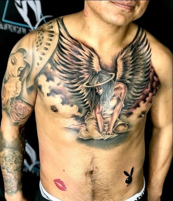angel wings chest tattoos
