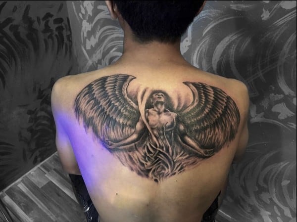 full back angel wings tattoos for men