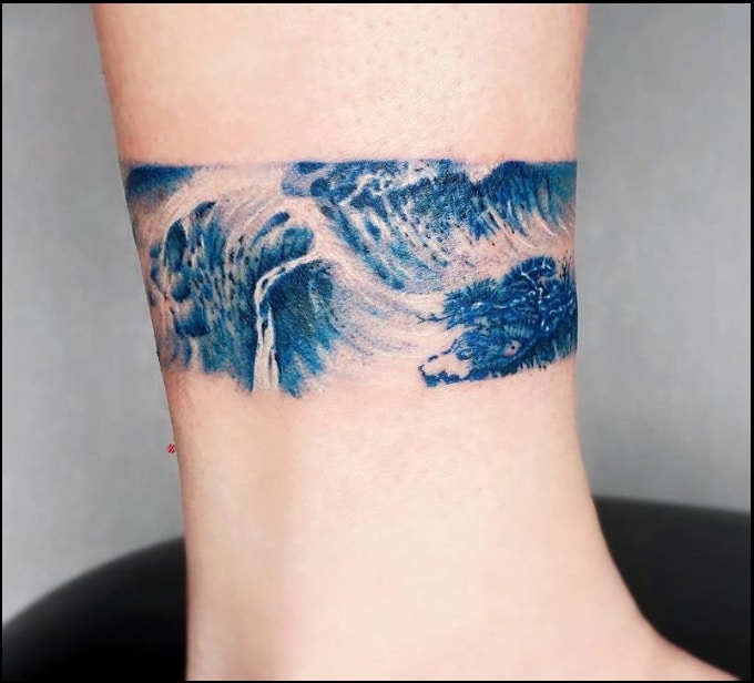 waves ankle tattoos