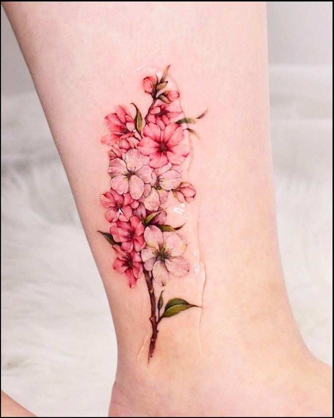 cherry blossom ankle tattoos