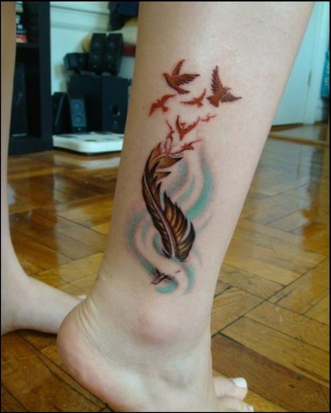 feather ankle tattoos