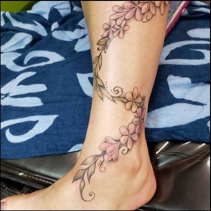 floral ankle tattoos