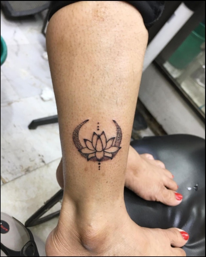 moon lotus ankle tattoos