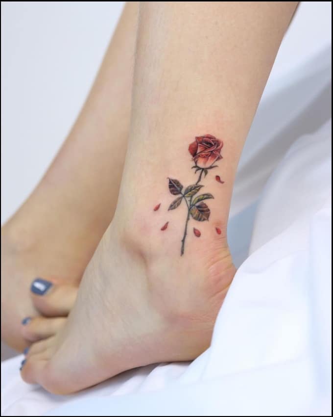 small rose ankle tattoos