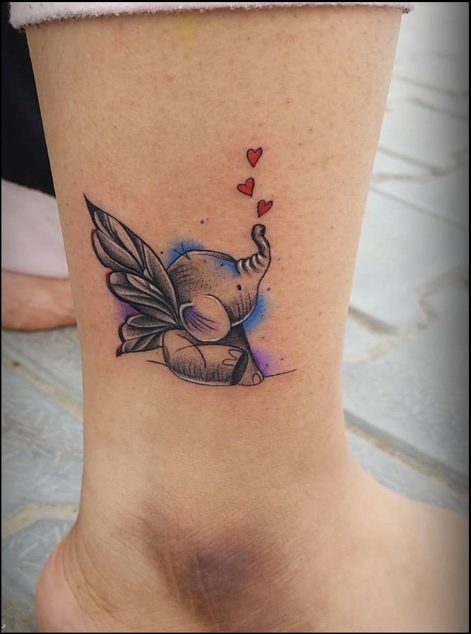 watercolor cute elephant baby tattoos on ankle