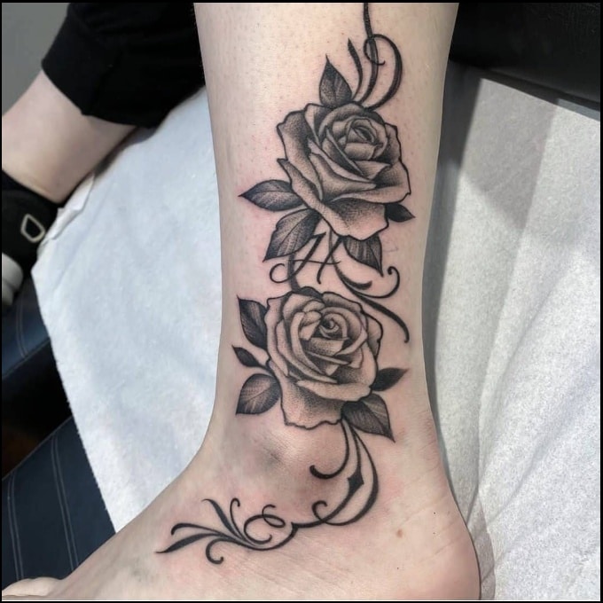 rose ankle tattoos