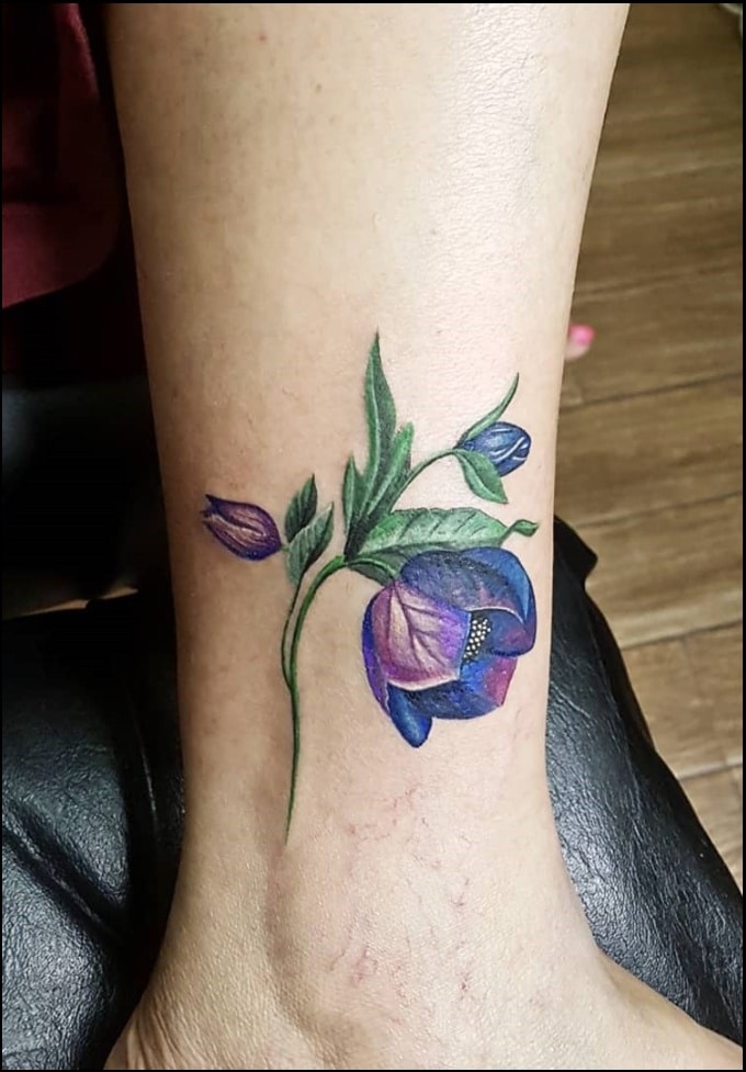 purple rose ankle tattoos