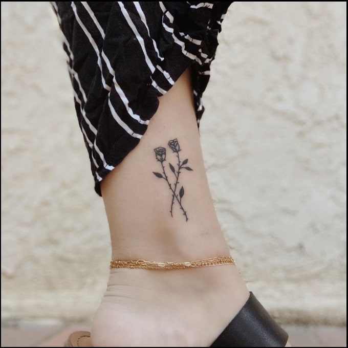small rose ankle tattoos