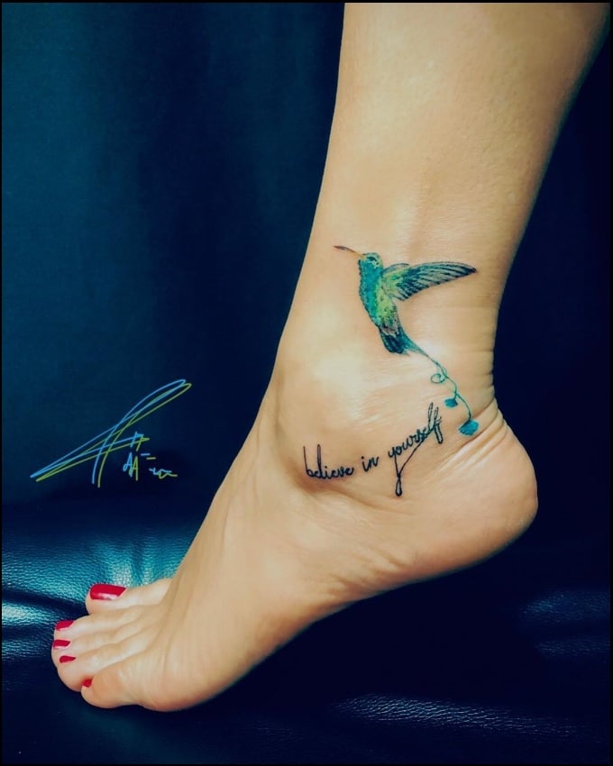 hummingbird ankle tattoos with quotes