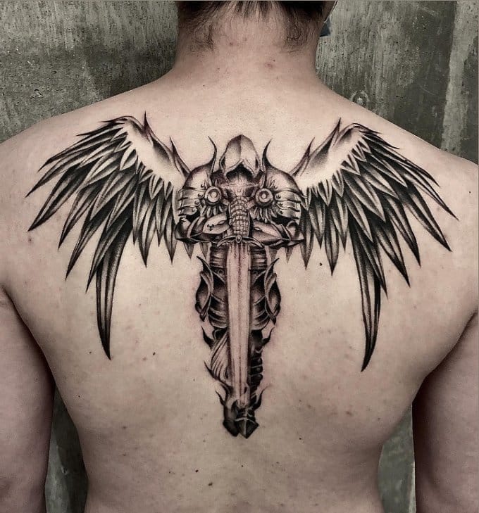 Guardian Angel With wings tattoo on back