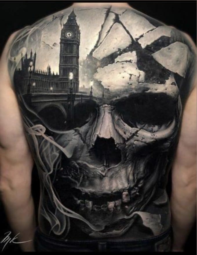 skull tattoo on back