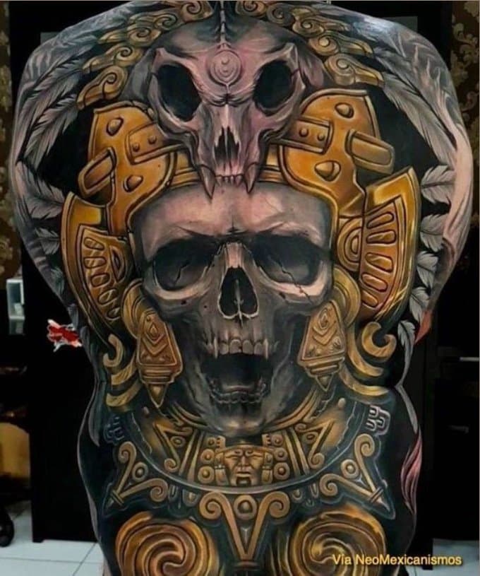 full back Maori tattoos skulls