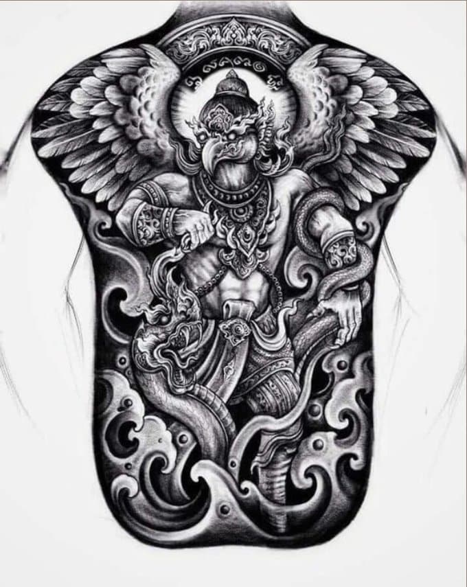 Lord Garuda full back tattoos